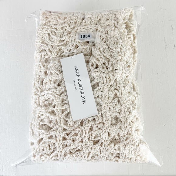 Anna Kosturova Handmade Crochet Knit Long Sleeve Maxi Dress Size Small NWT Cream - Picture 12 of 12